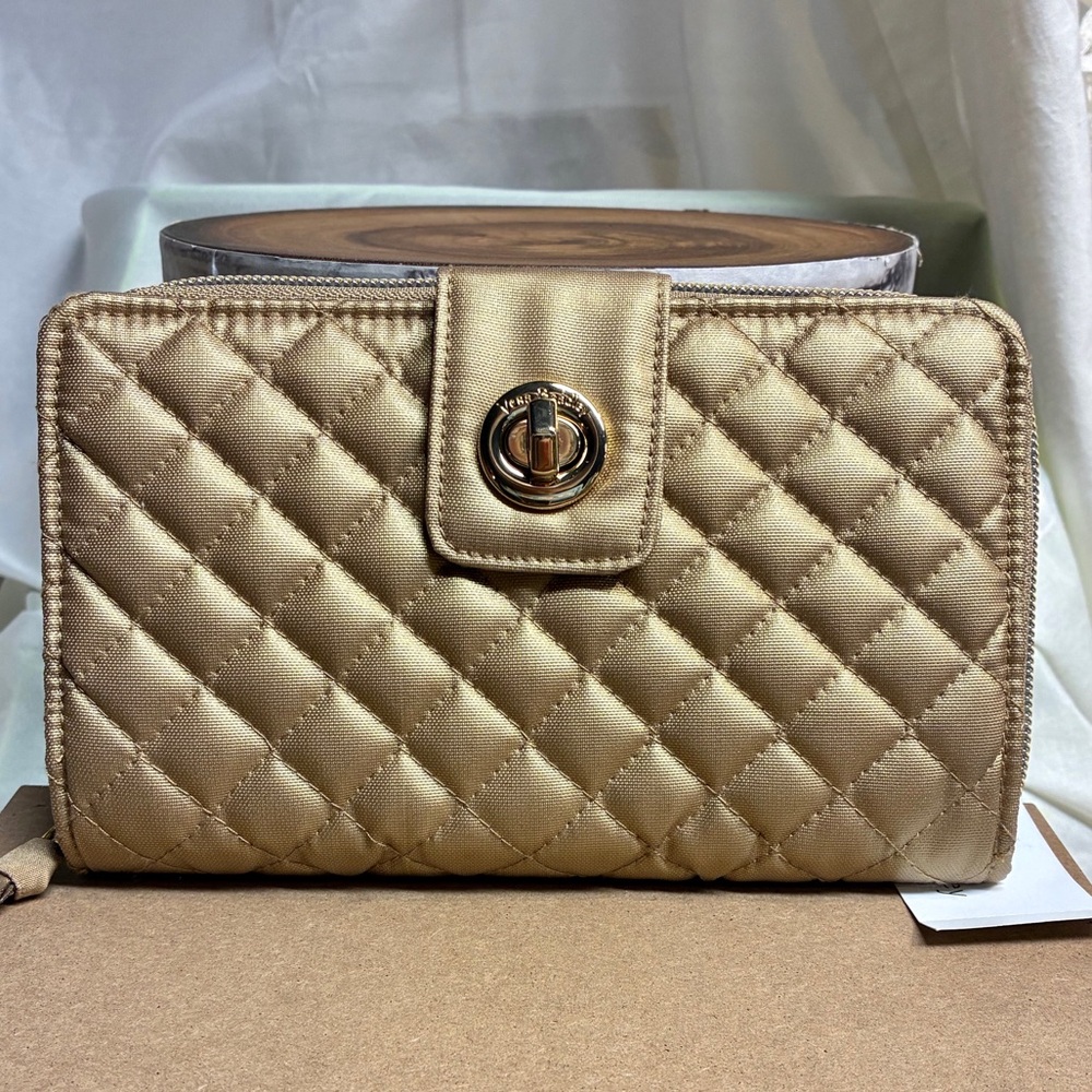 Vera Bradley Quilted Gold Turnlock Wallet with RFID Protection
